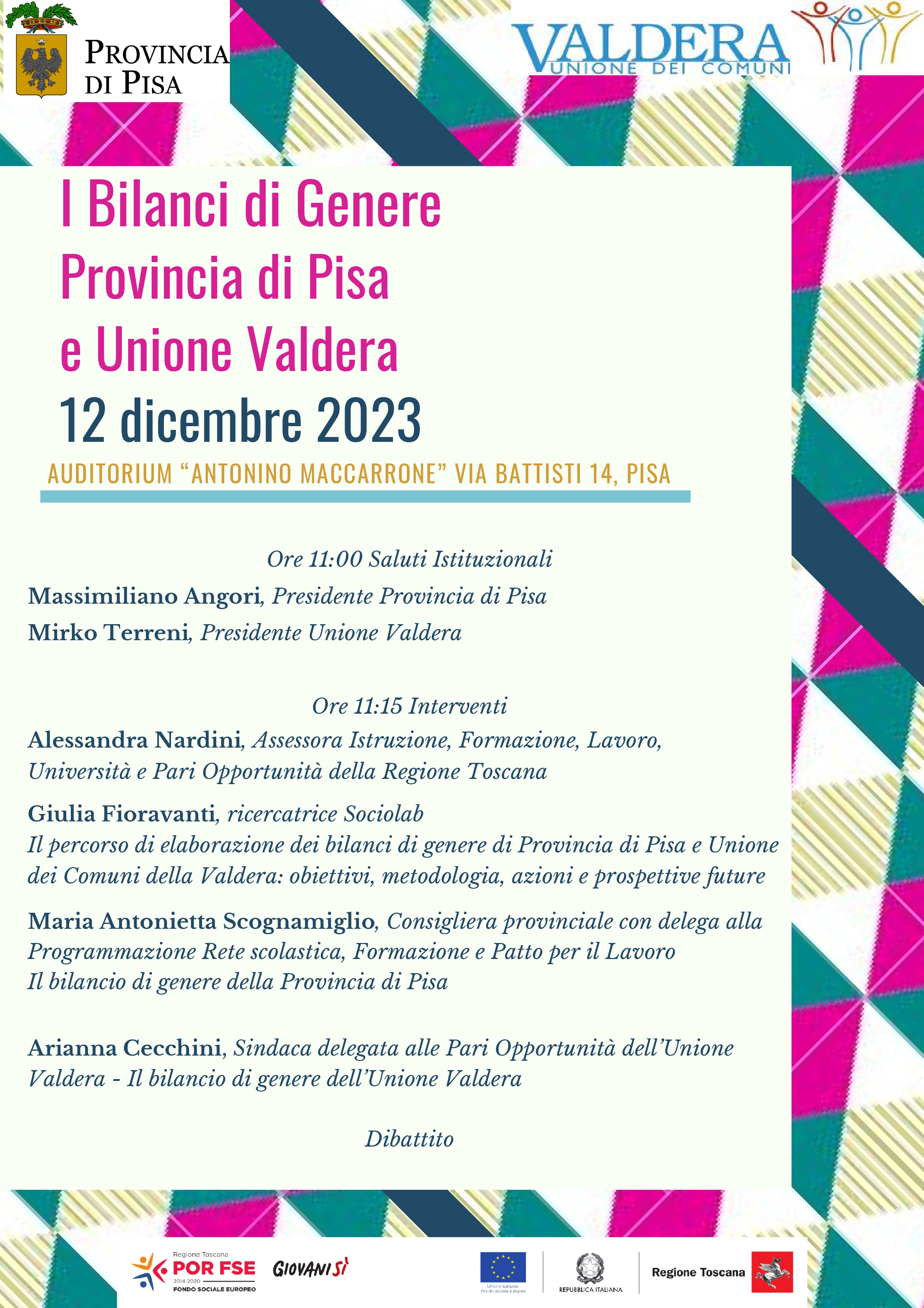 I Bilanci di Genere Provincia di Pisa e Unione Valdera 12 dicembre 2023 
