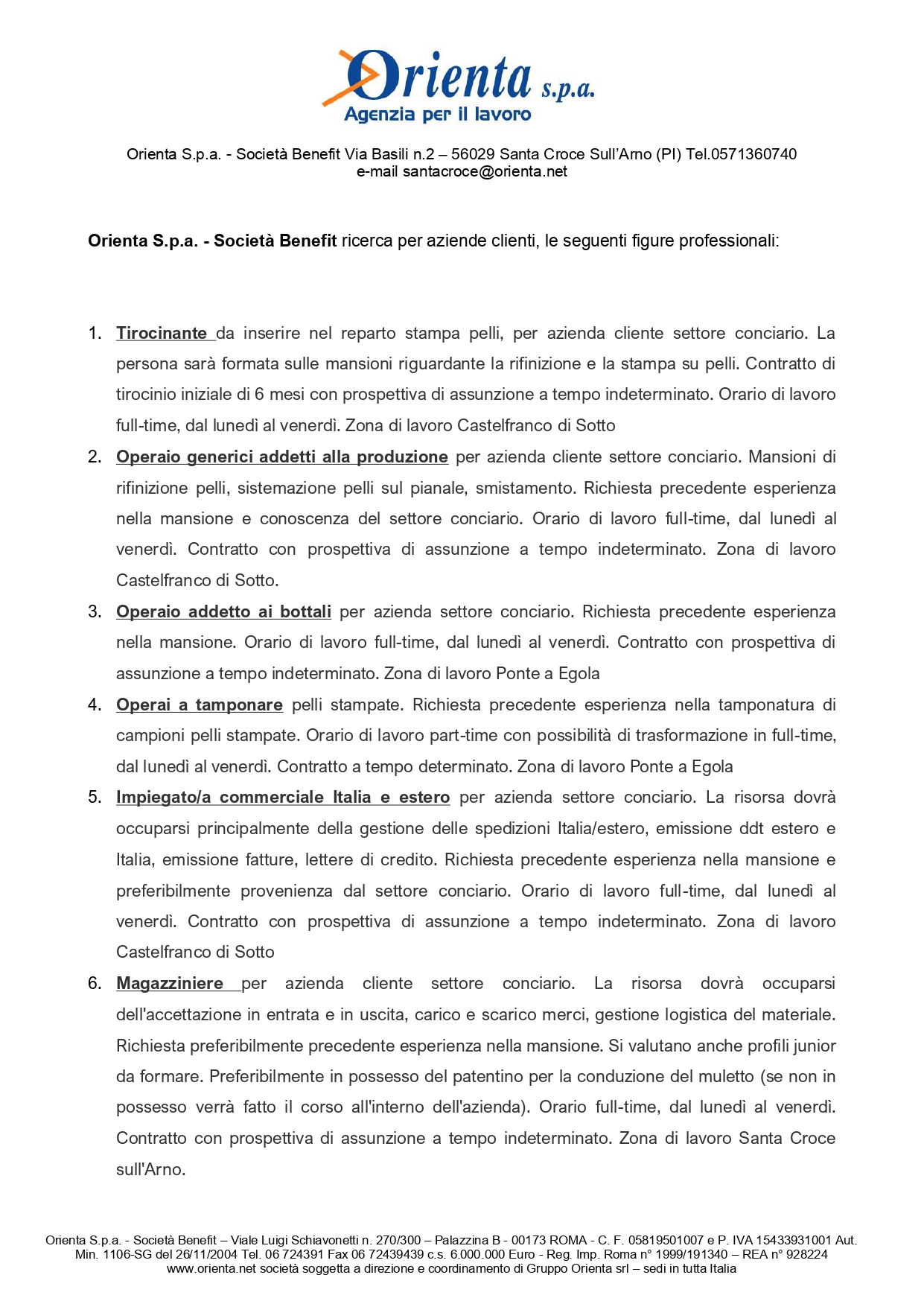 Offerte lavoro Orienta S Croce  pag 1