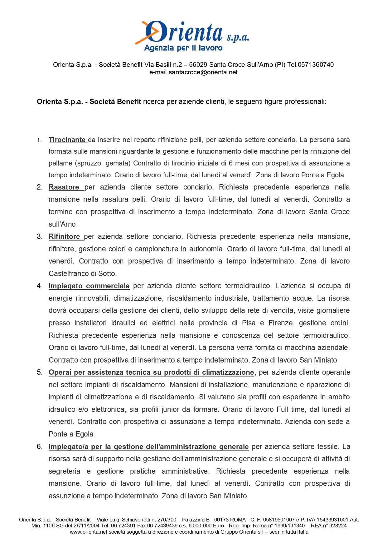 Aggiornamenti offerte lavoro Orienta pag 1