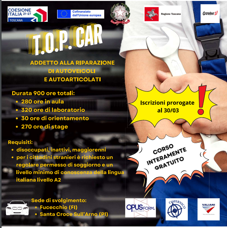 PROROGA 30/04/2025 T.O.P. CAR TECNICI OPERATIVI PROFESSIONISTI PER CARROZZERIA AUTOVEICOLI E RIPARAZIONI Addetto alla riparazione di autoveicoli e autoarticolati
