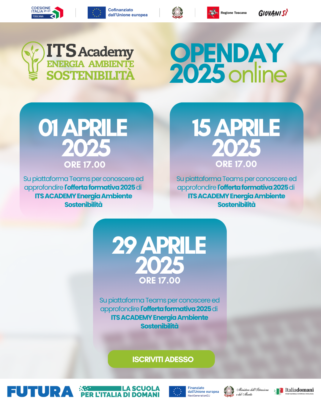 Open Day Online ITS Academy Energia, Ambiente e Sostenibilità