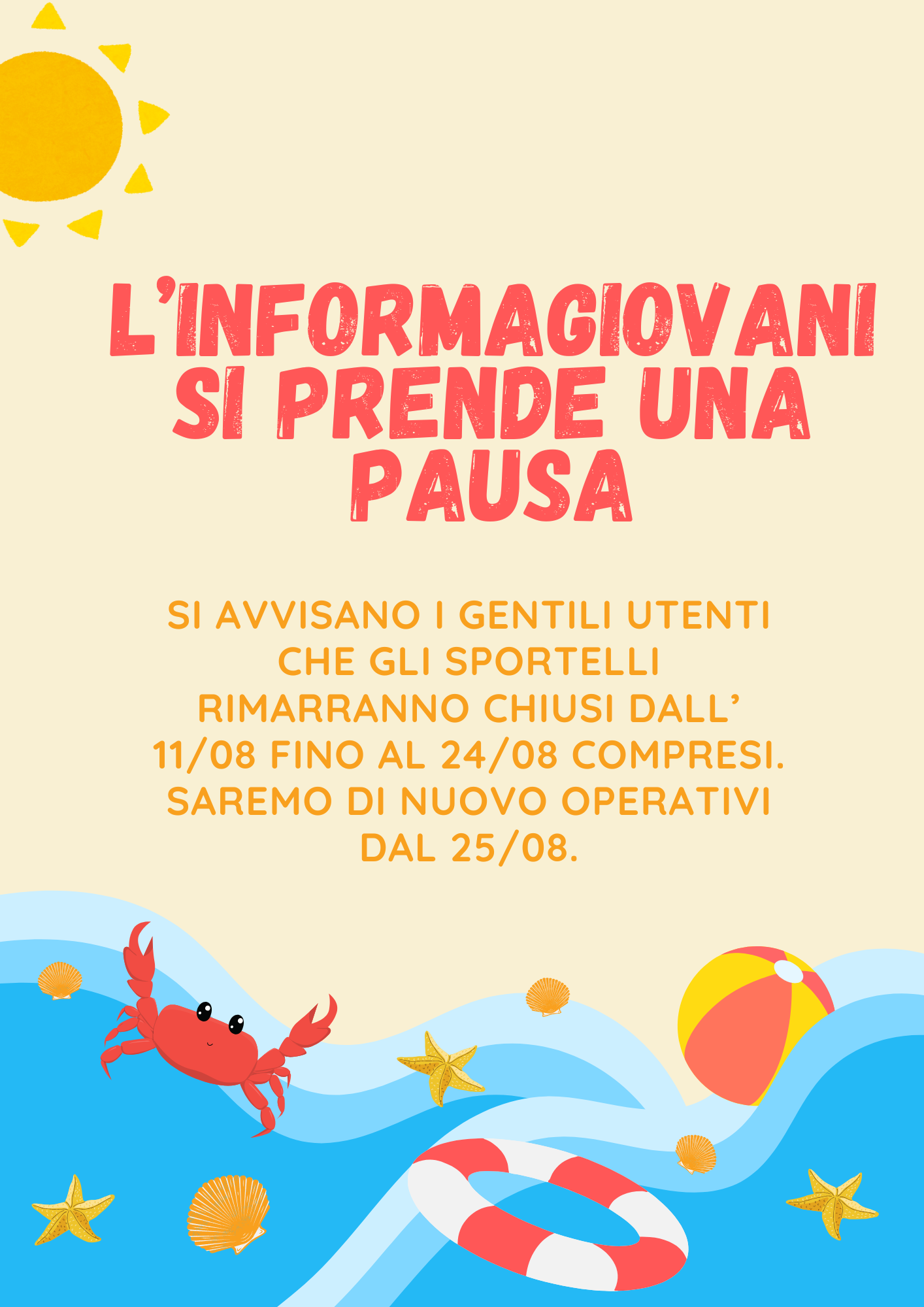 CHIUSURA ESTIVA SPORTELLI INFORMAGIOVANI