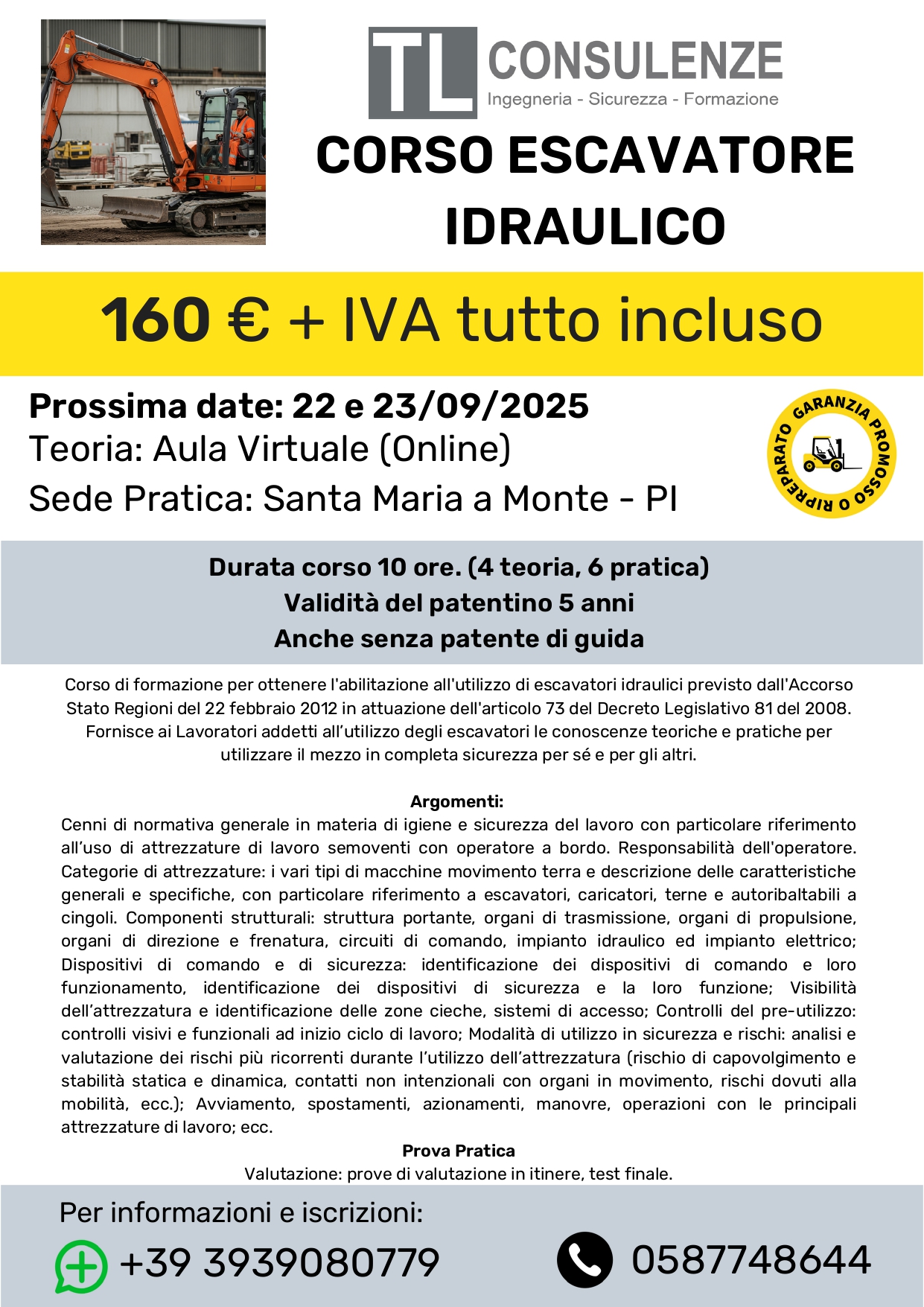 CORSO ESCAVATORE IDRAULICO