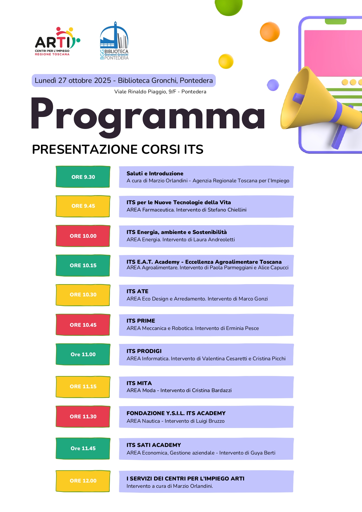 programma evento presentazione ITS 27 ottobre Biblioteca Gronchi 