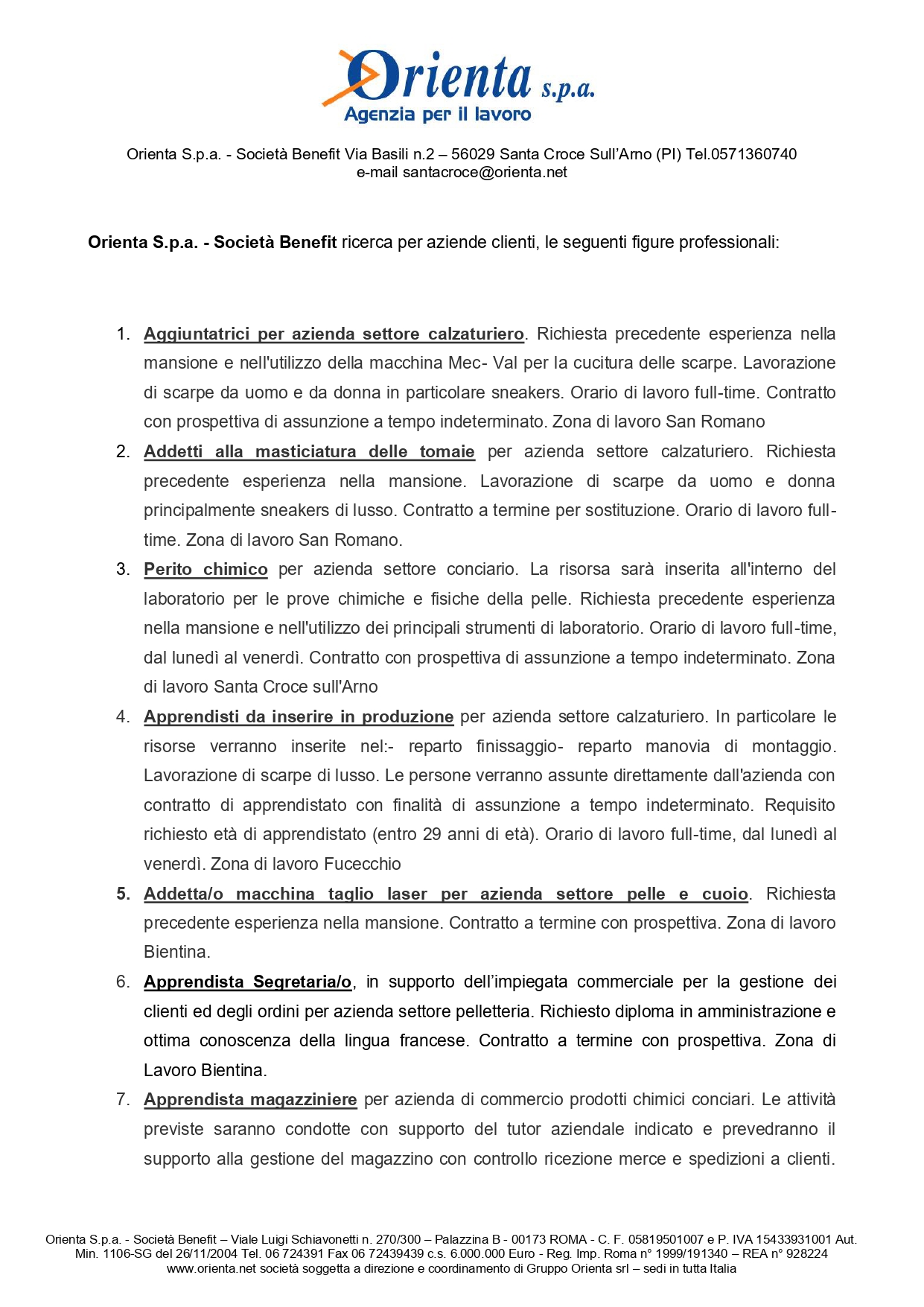 Offerte di lavoro Orienta (pag.1)