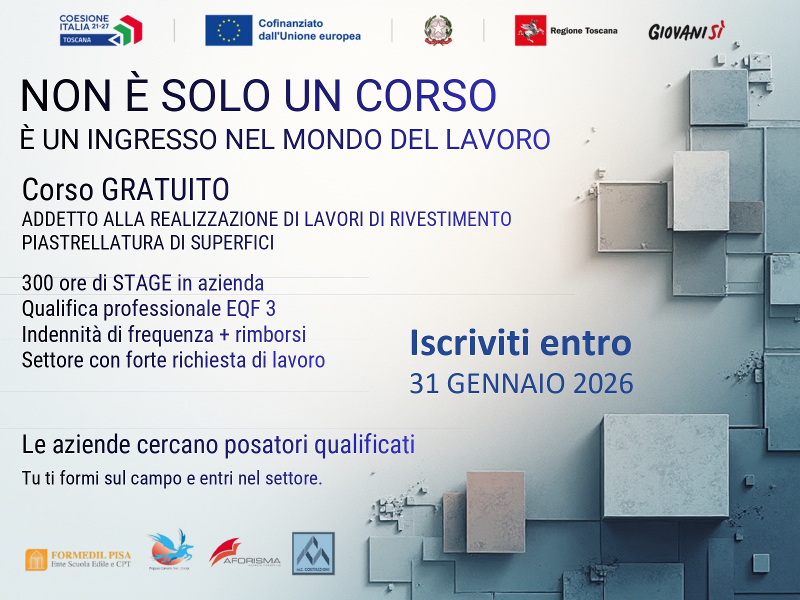 CORSO GRATUITO: Addetti alla realizzazione di lavori di rivestimento piastrellatura di superfici