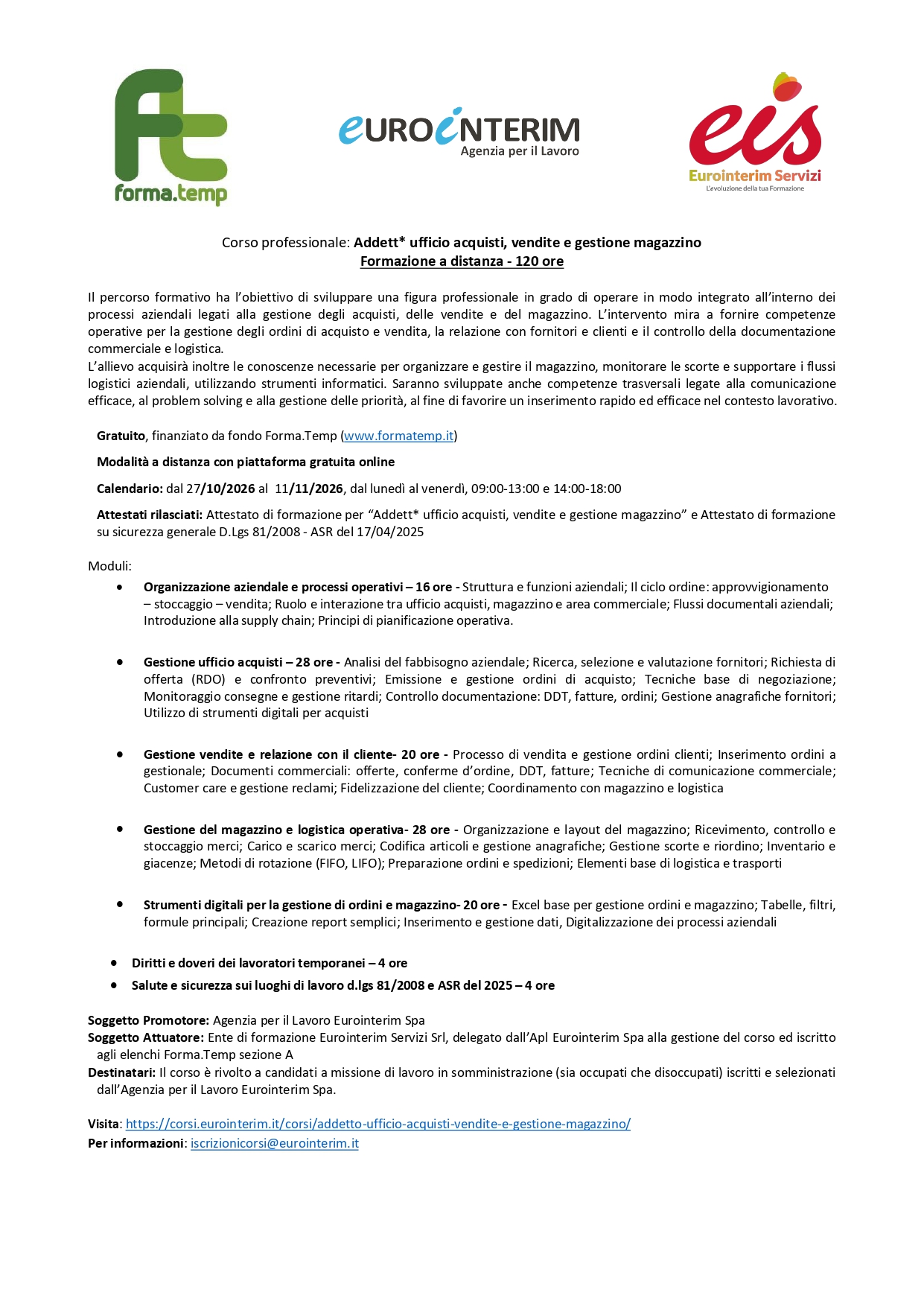 Addetto Ufficio Acquisti, Vendite e Gestione Magazzino" 